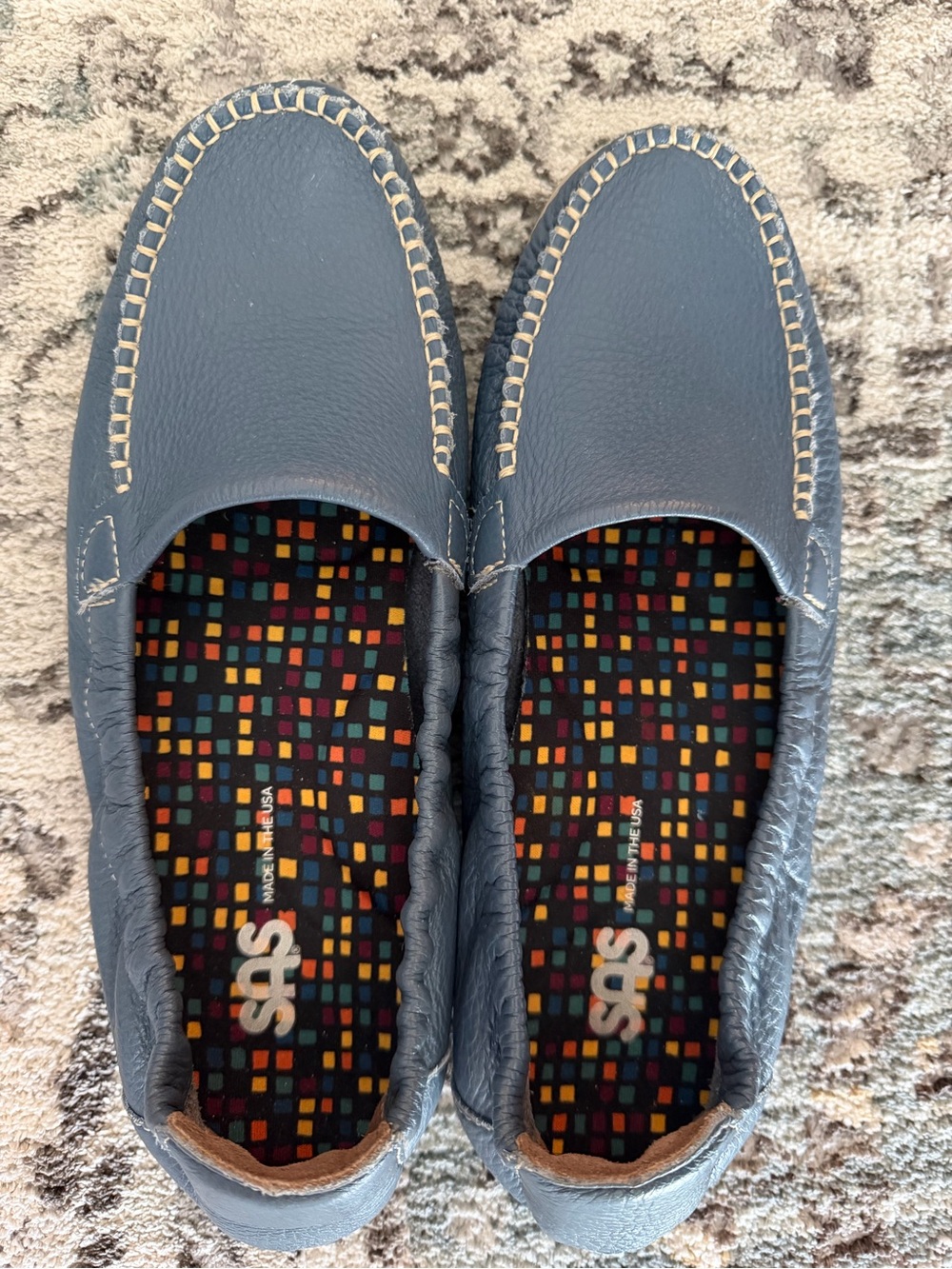 SAS Blue Leather Slip-On Driving Moccasins
